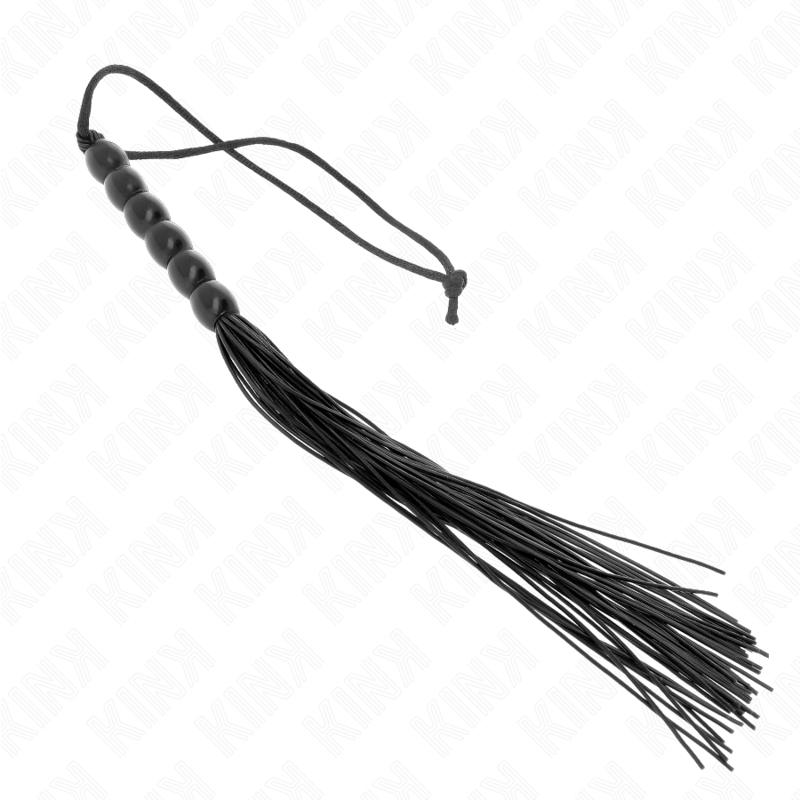 Close-up do KINK Mini Chicote de Silicone com 6 Contas Pretas de 26 CM, mostrando a textura e design.