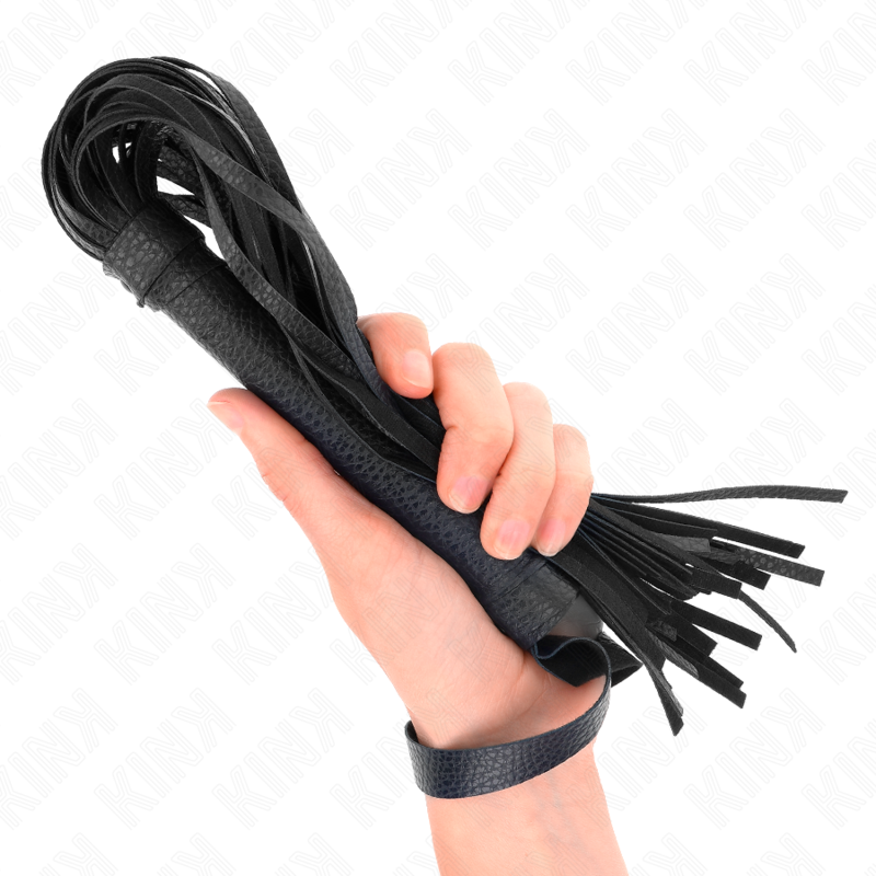 Chicote de Contas KINK Azul Escuro 43,5 cm para BDSM, mostrando detalhes das contas e cabo.