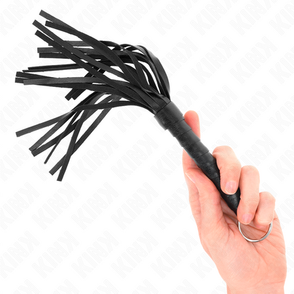 KINK Mini Chicote Simples Preto 28 CM, close-up da pega e das tiras.