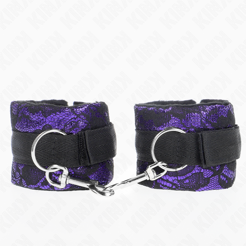 KINK Punhos de Renda de Veludo e Nylon Roxo e Preto para BDSM