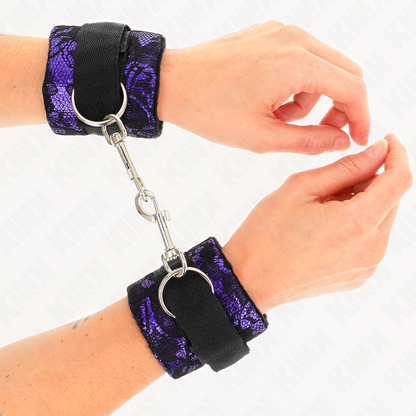 KINK Punhos de Renda de Veludo e Nylon Roxo e Preto para BDSM