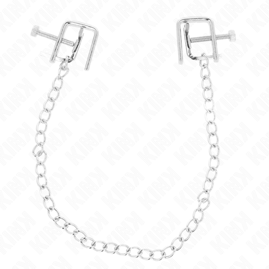 Close-up dos Grampos para Mamilos KINK com Corrente 30 CM, mostrando o design de metal e a corrente.