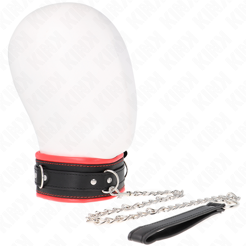 Colar pesado KINK com cinto ajustável para práticas BDSM, detalhe do fecho e material robusto.