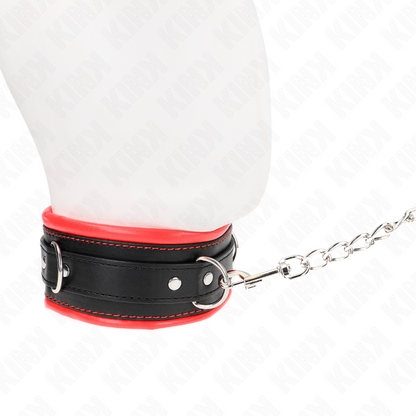 Colar pesado KINK com cinto ajustável para práticas BDSM, detalhe do fecho e material robusto.