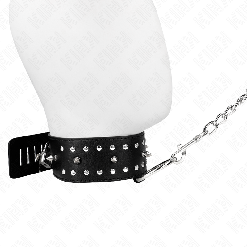 KINK Colar com Trela Ajustável 36-43cm com Pregos Prata 65cm em detalhe.
