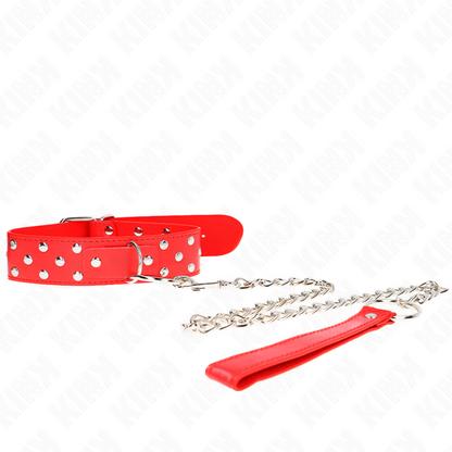 KINK Colar de Alça de Rebite de Anel Ajustável Vermelho 65 cm, detalhe do material e fecho.