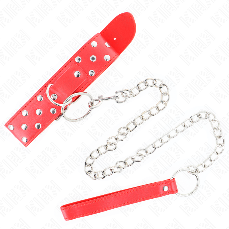 KINK Colar de Alça de Rebite de Anel Ajustável Vermelho 65 cm, detalhe do material e fecho.