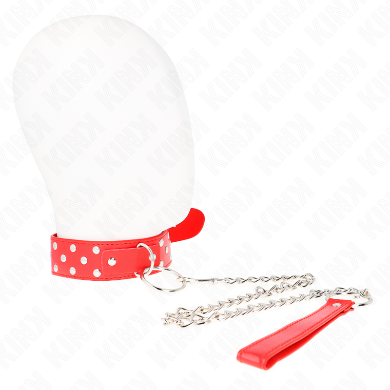 KINK Colar de Alça de Rebite de Anel Ajustável Vermelho 65 cm, detalhe do material e fecho.