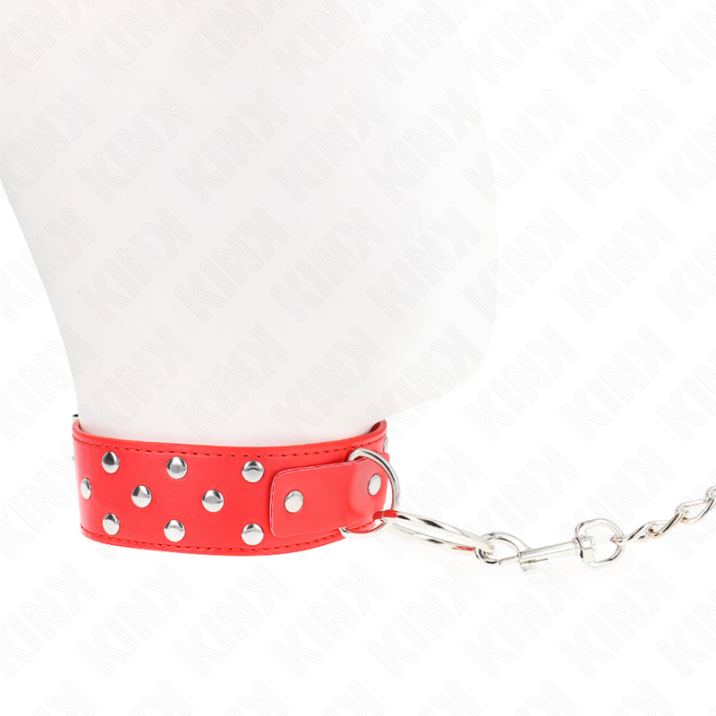 KINK Colar de Alça de Rebite de Anel Ajustável Vermelho 65 cm, detalhe do material e fecho.