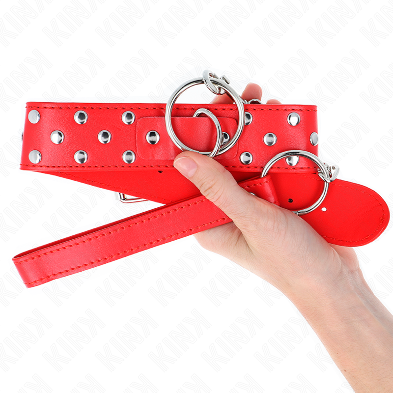 KINK Colar de Alça de Rebite de Anel Ajustável Vermelho 65 cm, detalhe do material e fecho.