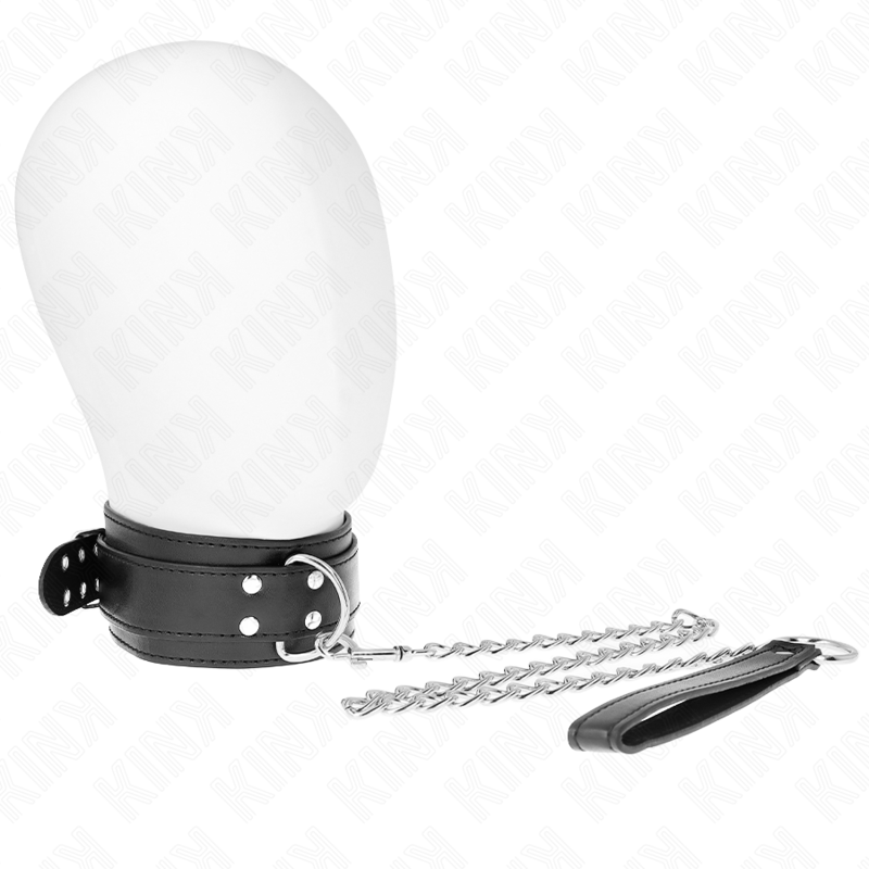 Detalhe do Colar BDSM KINK com Alça Ajustável e Fivelas Prata.