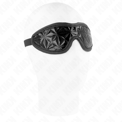 Faixa de cabeça KINK Padrão Diamante Preto 20,5 x 6 CM para jogos BDSM e roleplay, detalhe do design.
