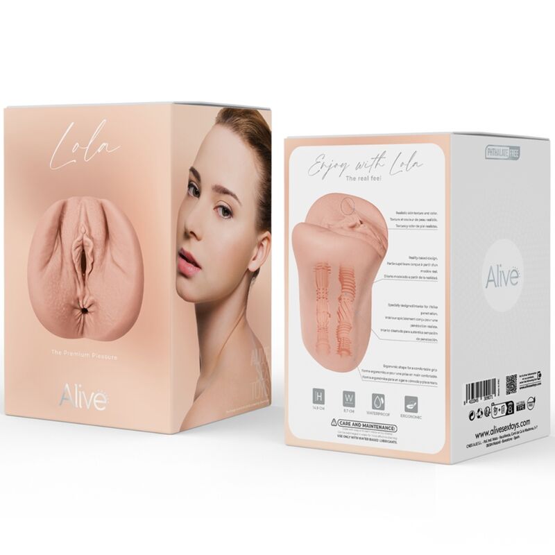 Close-up do ALIVE Masturbador Masculino Vaginal Flexível, mostrando sua textura realista e design ergonômico.