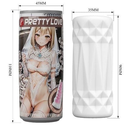 PRETTY LOVE Masturbador Masculino Tipo Lata com Tampa Flip, mostrando seu design discreto e material macio.