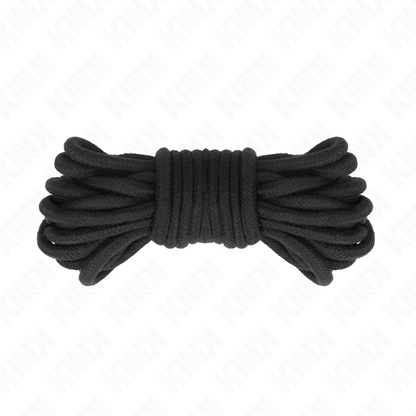 KINK Corda de Algodão para Bondage 5 Metros Preta, mostrando textura macia e resistência.