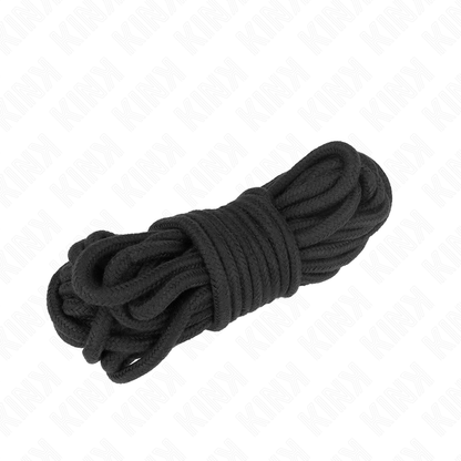 KINK Corda de Algodão para Bondage 5 Metros Preta, mostrando textura macia e resistência.