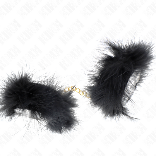 KINK Algemas de Penas com Corrente de Ouro, acessório BDSM elegante.