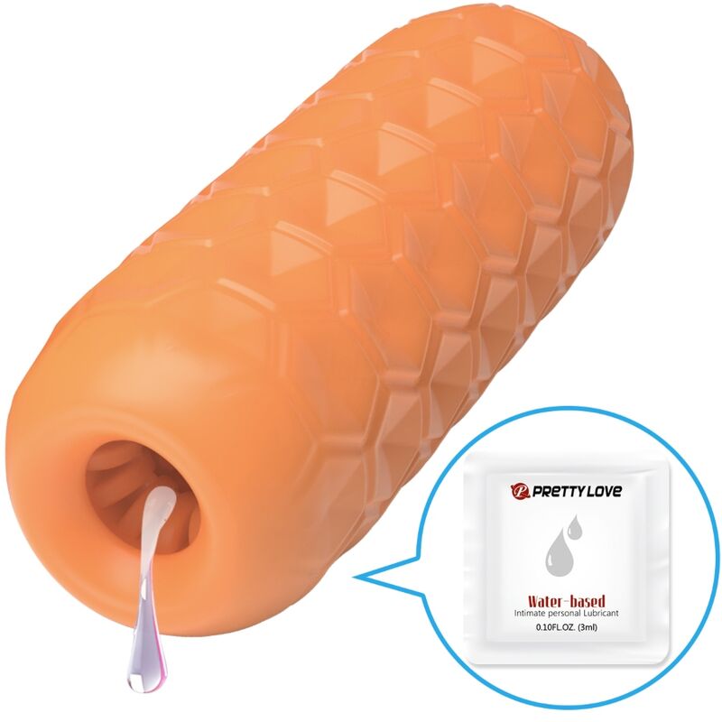 Masturbador Masculino PRETTY LOVE Twin Balls Laranja com bolas internas para estimulação.