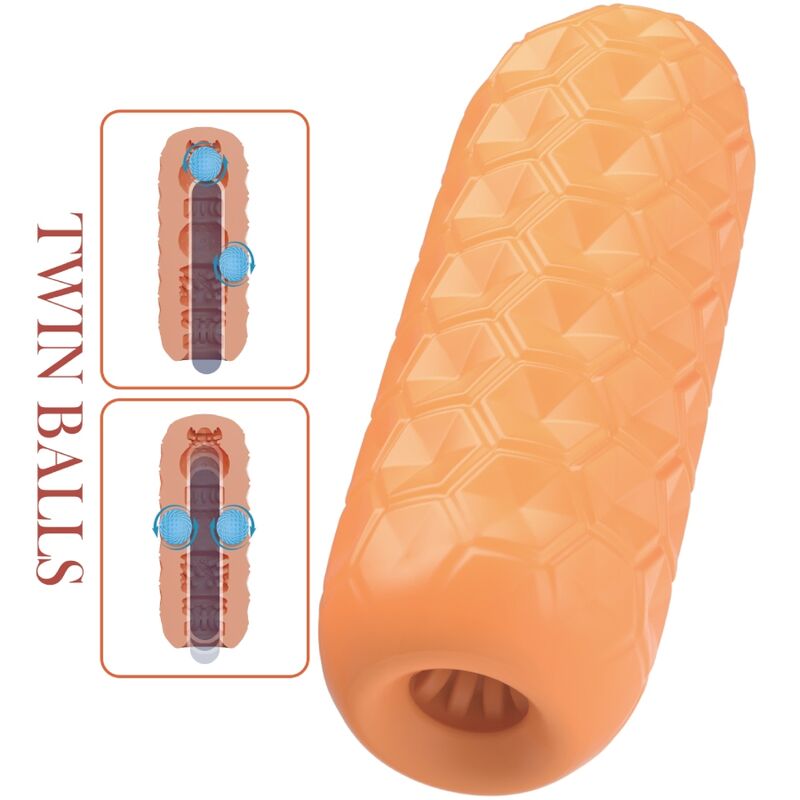 Masturbador Masculino PRETTY LOVE Twin Balls Laranja com bolas internas para estimulação.