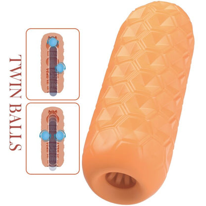 Masturbador Masculino PRETTY LOVE Twin Balls Laranja com bolas internas para estimulação.