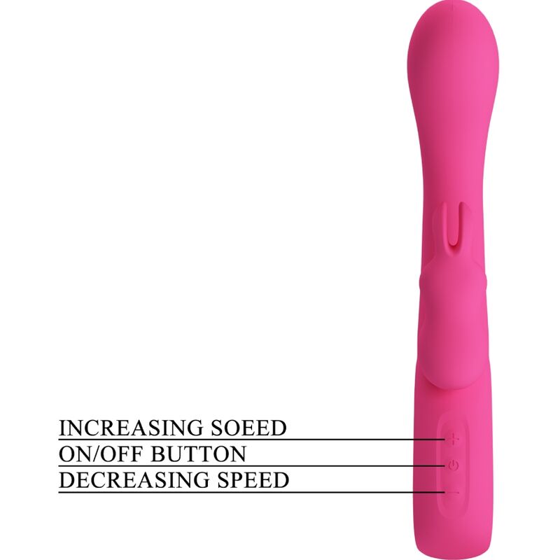Close-up of the PRETTY LOVE Vibrador Rabbit Novak Rosa showing its silicone texture and ergonomic design.