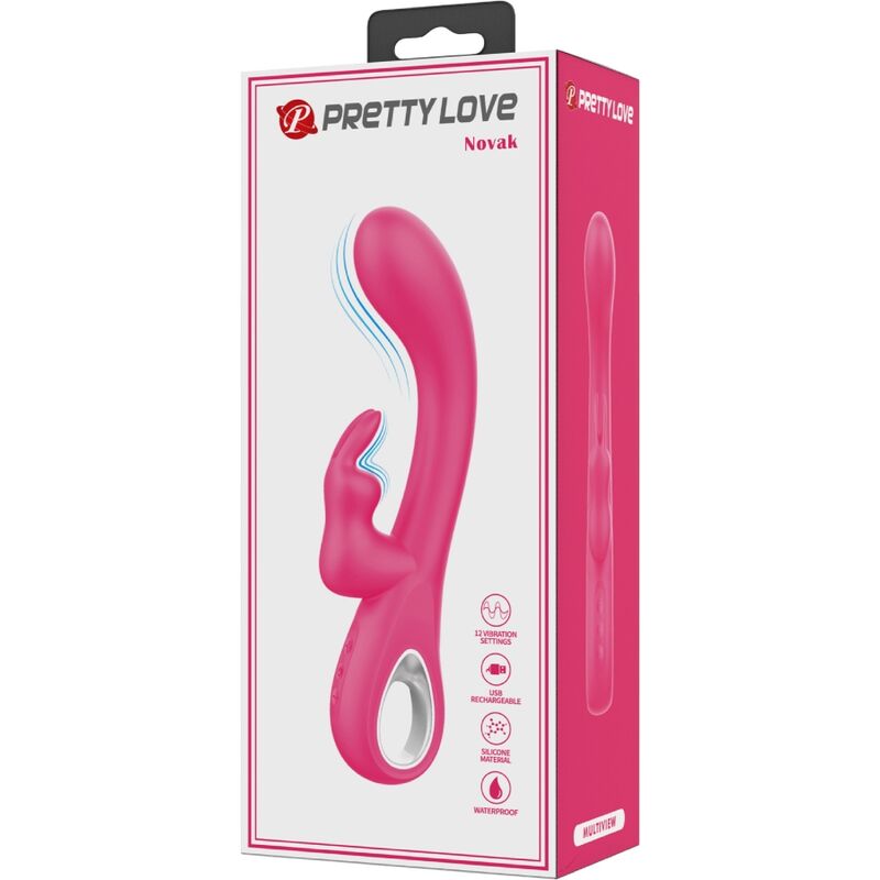 Close-up of the PRETTY LOVE Vibrador Rabbit Novak Rosa showing its silicone texture and ergonomic design.