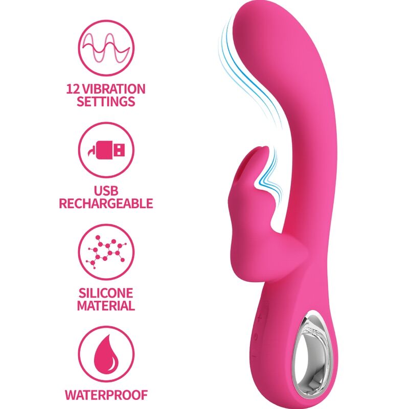 Close-up of the PRETTY LOVE Vibrador Rabbit Novak Rosa showing its silicone texture and ergonomic design.