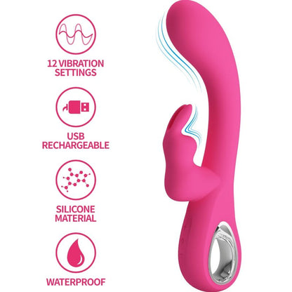 Close-up of the PRETTY LOVE Vibrador Rabbit Novak Rosa showing its silicone texture and ergonomic design.