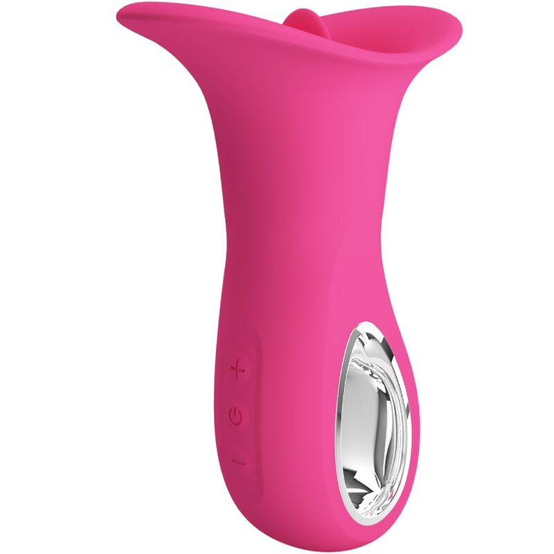 PRETTY LOVE Vibrador Oral Clyde Língua Vibrante 12 Funções Rosa, mostrando sua textura suave e design ergonómico.