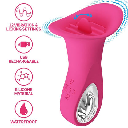 PRETTY LOVE Vibrador Oral Clyde Língua Vibrante 12 Funções Rosa, mostrando sua textura suave e design ergonómico.