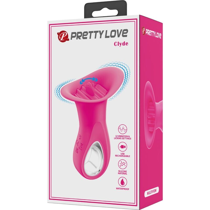 PRETTY LOVE Vibrador Oral Clyde Língua Vibrante 12 Funções Rosa, mostrando sua textura suave e design ergonómico.