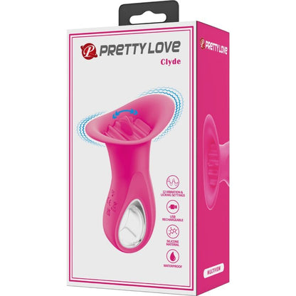 PRETTY LOVE Vibrador Oral Clyde Língua Vibrante 12 Funções Rosa, mostrando sua textura suave e design ergonómico.