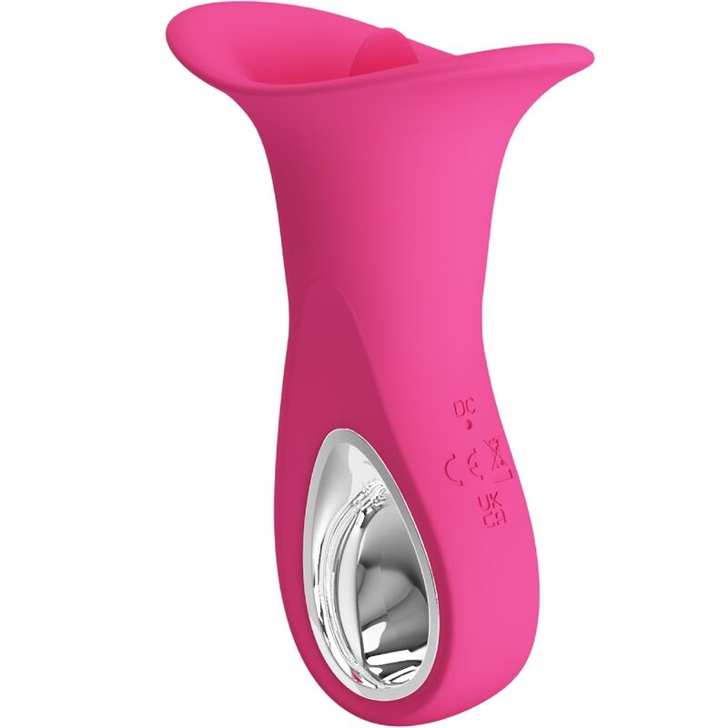 PRETTY LOVE Vibrador Oral Clyde Língua Vibrante 12 Funções Rosa, mostrando sua textura suave e design ergonómico.