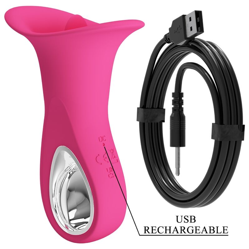 PRETTY LOVE Vibrador Oral Clyde Língua Vibrante 12 Funções Rosa, mostrando sua textura suave e design ergonómico.