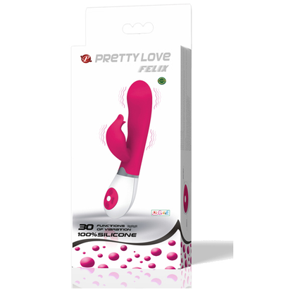 Close-up do Vibrador PRETTY LOVE Felix com estimulador, em lilás e branco, destacando seu design ergonómico e material de silicone.