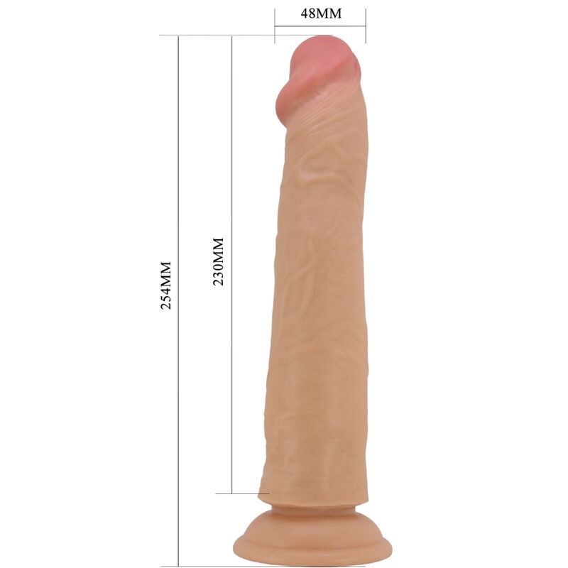 Close-up do Dildo Realista Sharife PRETTY LOVE 25cm em cor de carne com textura e ventosa.