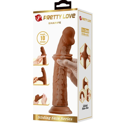 PRETTY LOVE Dildo Realista Sharife 25 CM com Ventosa, destacando sua textura realista de TPR e cor marrom.
