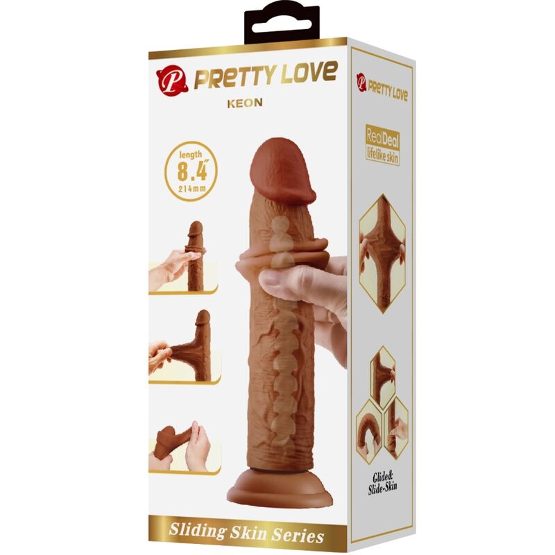 Close-up do Dildo Realista PRETTY LOVE Keon 21 cm Marrom, mostrando a textura e a ventosa.