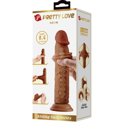 Close-up do Dildo Realista PRETTY LOVE Keon 21 cm Marrom, mostrando a textura e a ventosa.