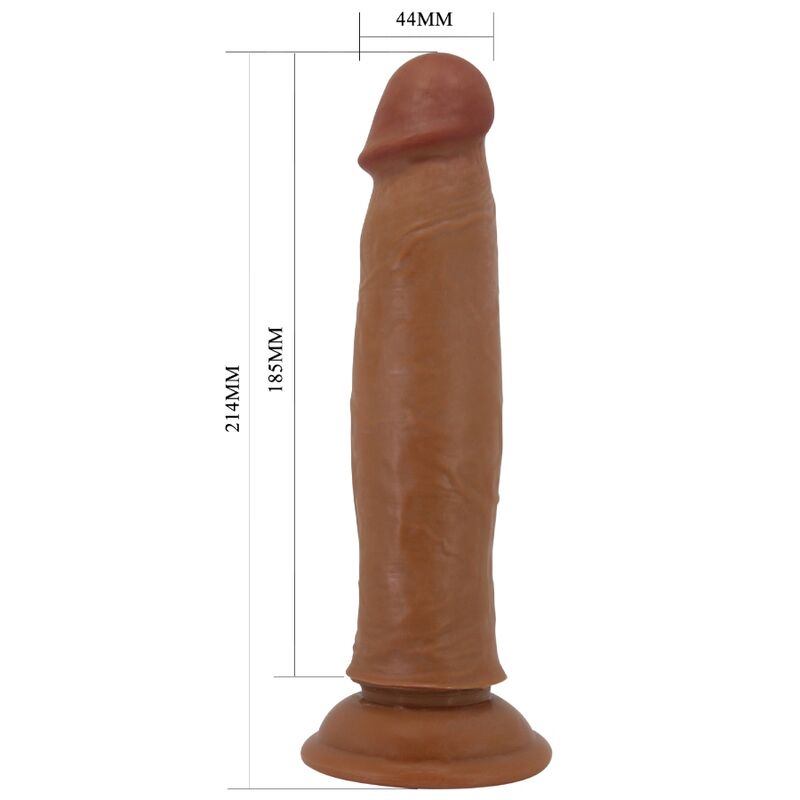 Close-up do Dildo Realista PRETTY LOVE Keon 21 cm Marrom, mostrando a textura e a ventosa.
