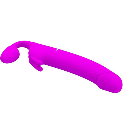 Pretty Love Strapless Strap-On Zanini em silicone roxo, com 10 vibrações e 10 modos de batida, projetado para prazer em casais.