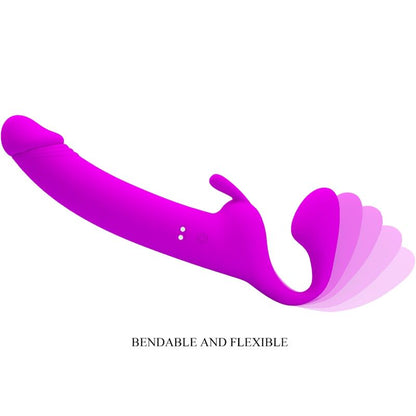 Pretty Love Strapless Strap-On Zanini em silicone roxo, com 10 vibrações e 10 modos de batida, projetado para prazer em casais.