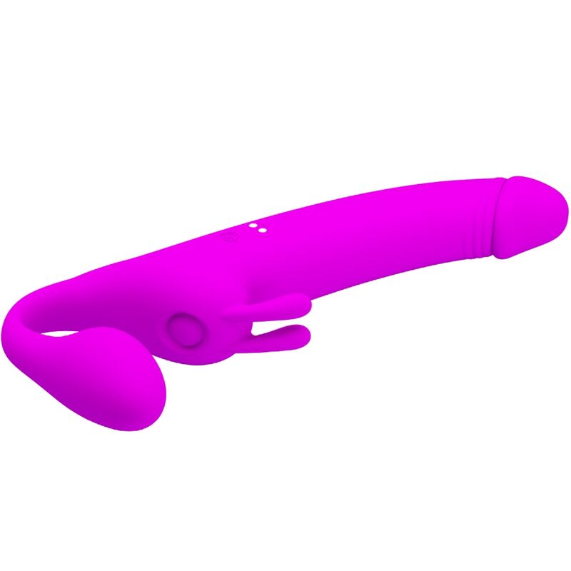 Pretty Love Strapless Strap-On Zanini em silicone roxo, com 10 vibrações e 10 modos de batida, projetado para prazer em casais.