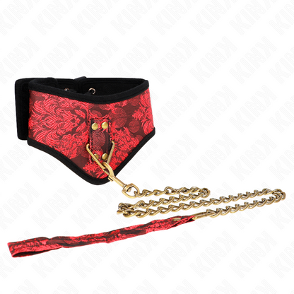 Close-up of the KINK Colar BDSM Modelo Scandal com Alça de Renda 75cm showing its elegant design and lace details.