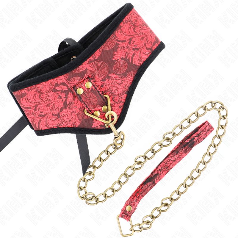 Close-up of the KINK Colar BDSM Modelo Scandal com Alça de Renda 75cm showing its elegant design and lace details.