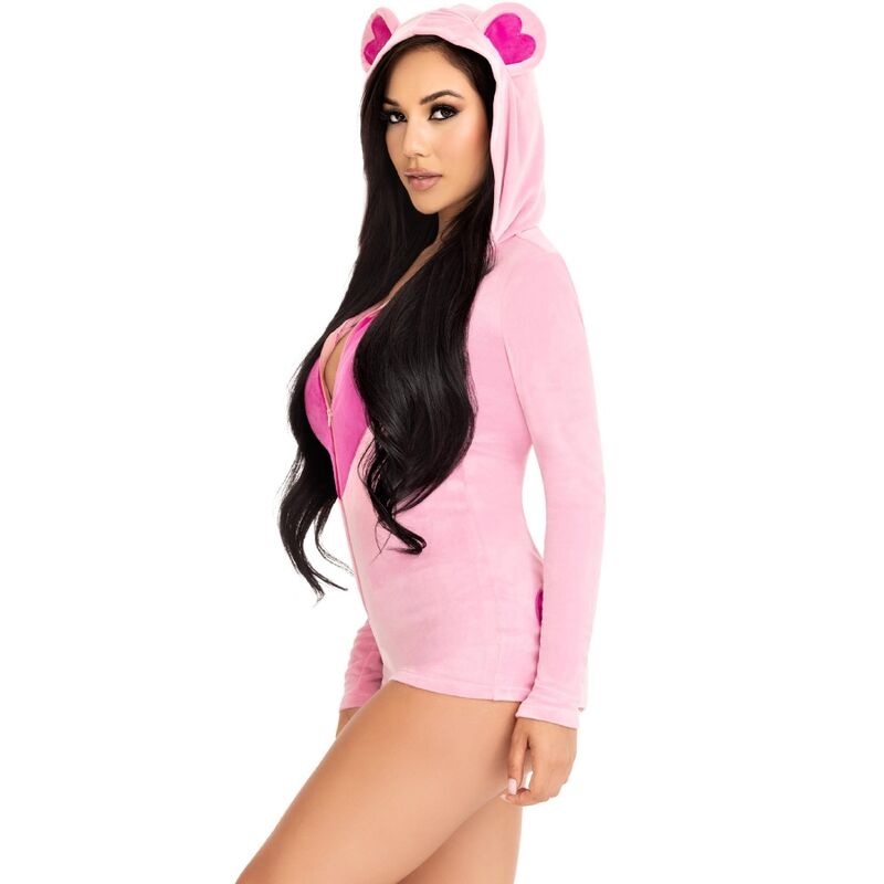 LEG AVENUE Body Urso de Veludo Rosa M, mostrando o material macio e detalhes de coração.