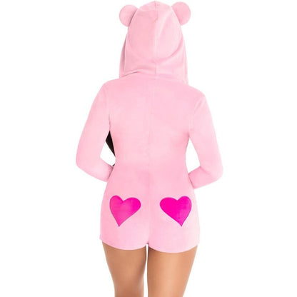 LEG AVENUE Body Urso de Veludo Rosa M, mostrando o material macio e detalhes de coração.