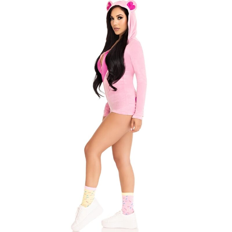 LEG AVENUE Body Urso de Veludo Rosa M, mostrando o material macio e detalhes de coração.