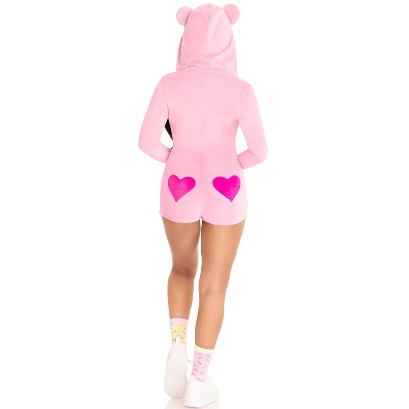 LEG AVENUE Body Urso de Veludo Rosa M, mostrando o material macio e detalhes de coração.