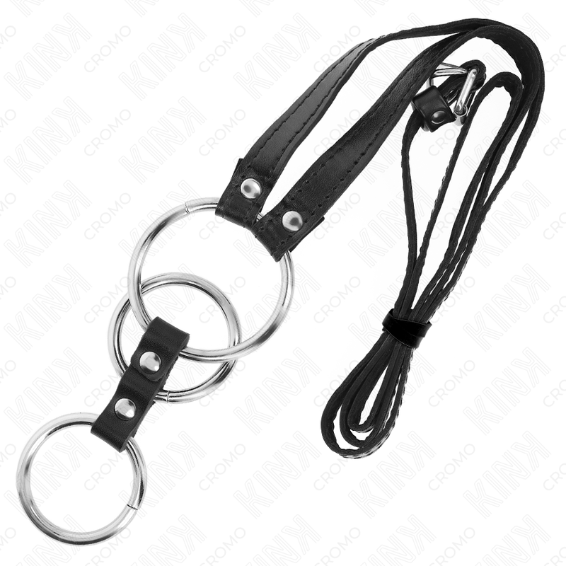 KINK Anel Peniano Triplo de Metal com Cinto de Couro, detalhe de fecho.